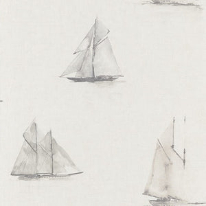 Grey Sail Boats in Sea Wallpaper Fregate Wallpaper by Rivage Collection for Bathrooms 