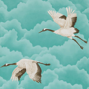 Marine  Blue Wallpaper from Harlequin with Cranes above Sea